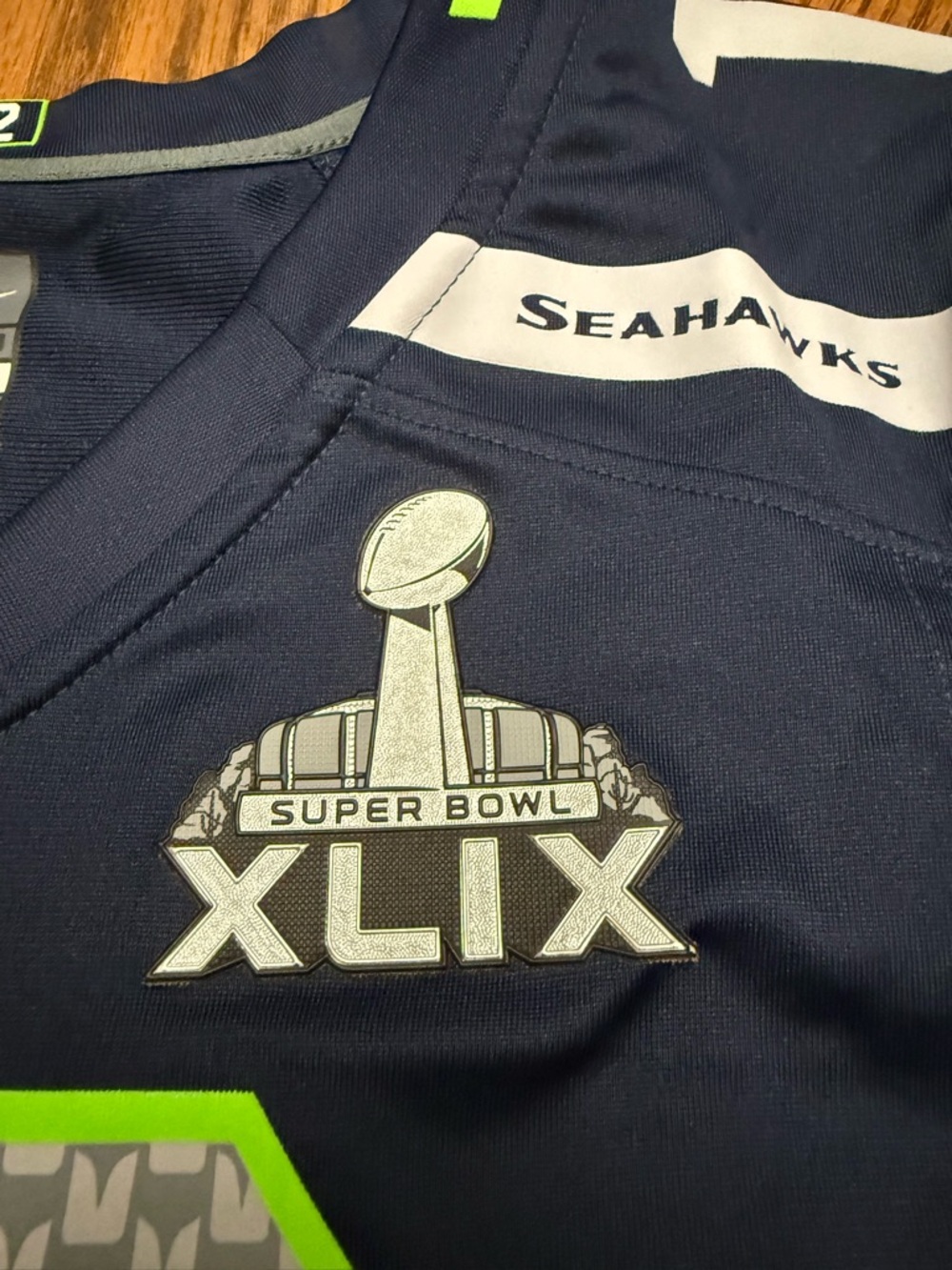 Nike Navy and Neon Green Seahawks #12 FAN Jersey - Picture 3 of 9
